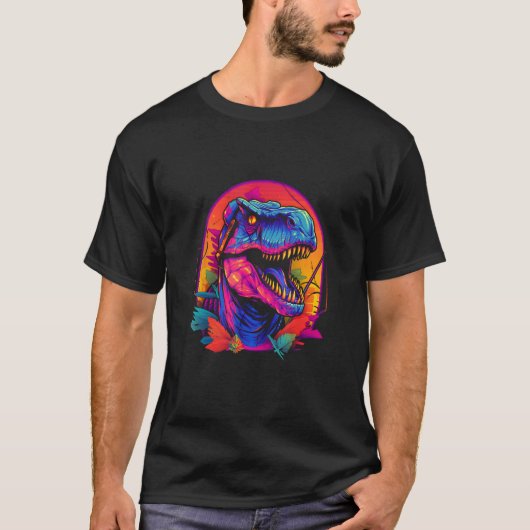 Dinosaur Rex Synthwave Vaporwave Retro 80s Chillwa Tシャツ (正面)