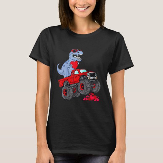 Dinosaur Ridding Truck I Steal Hearts Valentines D Tシャツ (正面)