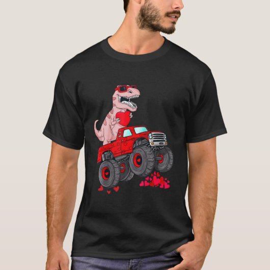 Dinosaur Ridding Truck I Steal Hearts Valentines D Tシャツ (正面)
