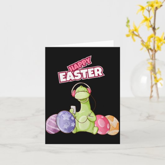 Dinosaur Say Happy Easter Premium Tri-blend  カード (黄色い花)