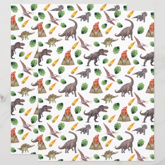 Dinosaur Scrapbook Paper (正面/裏面)