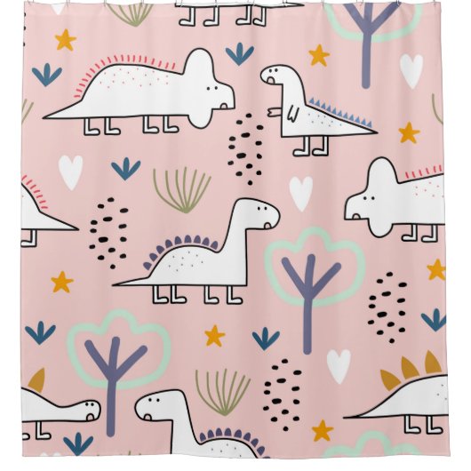 Dinosaur seamless pattern, vintage illustration wi シャワーカーテン (正面)