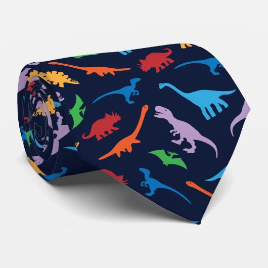 Dinosaur seven species silhouette pattern neck tie ネクタイ (ロール)