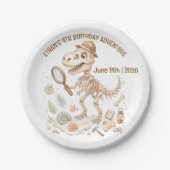 Dinosaur Skeleton Paleontologist Boy 4th Birthday ペーパープレート (正面)