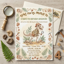 Dinosaur Skeleton Paleontologist Boy 4th Birthday 招待状