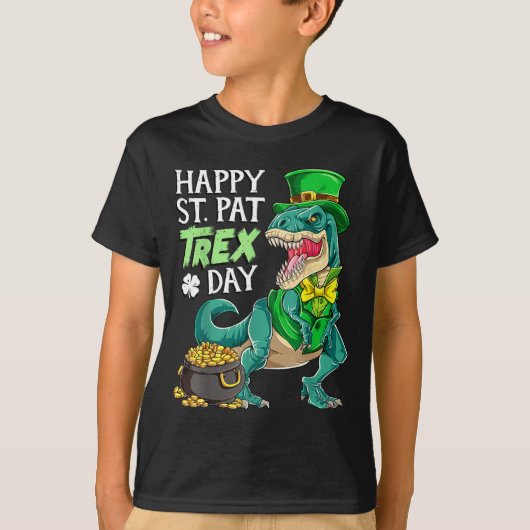 Dinosaur St Patricks Day Happy St Pat Trex T Rex B Tシャツ (正面)