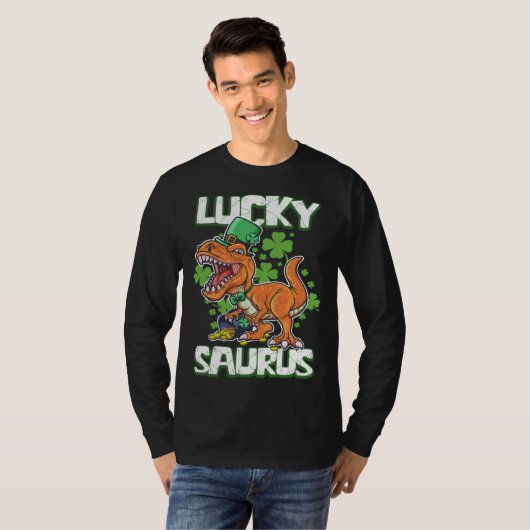 Dinosaur St Patrick's Day LUCKY SAURUS T Rex LUCKY Tシャツ (正面フル)
