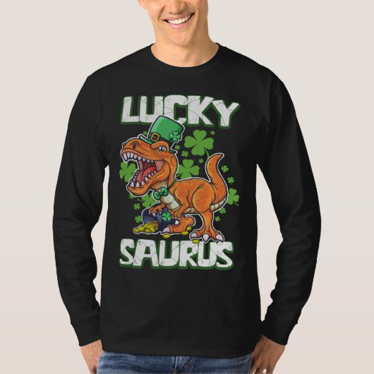 Dinosaur St Patrick's Day LUCKY SAURUS T Rex LUCKY Tシャツ (正面)