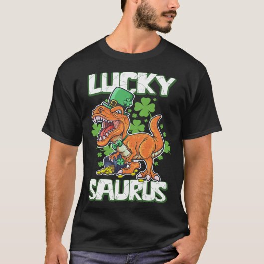 Dinosaur St Patrick's Day LUCKY SAURUS T Rex LUCKY Tシャツ (正面)