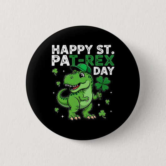 Dinosaur St Patricks Day Lucky Shamrock Irish Boys 缶バッジ (正面)