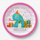 Dinosaur Stomp Chomp and roar Birthday Girl ペーパープレート (正面)