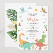 Dinosaur Stomp Chomp Roar Birthday Party  招待状 (正面/裏面)