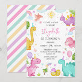 Dinosaur Stomp Chomp Roar Birthday Party 招待状 (正面/裏面)