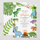 Dinosaur Stomp Chomp Roar Birthday Party  招待状 (正面/裏面)