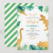 Dinosaur Stomp Chomp Roar Birthday Party 招待状 (正面/裏面)