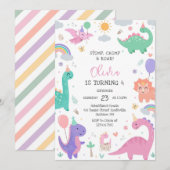 Dinosaur Stomp Chomp Roar Birthday Party 招待状 (正面/裏面)