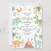 Dinosaur Stomp Chomp Roar Birthday Party 招待状 (正面)