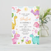 Dinosaur Stomp Chomp Roar Birthday Party 招待状 (スタンド正面)