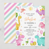 Dinosaur Stomp Chomp Roar Birthday Party 招待状 (正面/裏面)