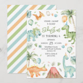 Dinosaur Stomp Chomp Roar Birthday Party 招待状 (正面/裏面)