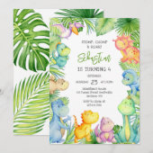 Dinosaur Stomp Chomp Roar Birthday Party 招待状 (正面/裏面)