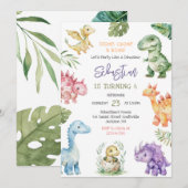 Dinosaur Stomp Chomp Roar Birthday Party 招待状 (正面/裏面)