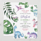 Dinosaur Stomp Chomp Roar Birthday Party  招待状 (正面/裏面)