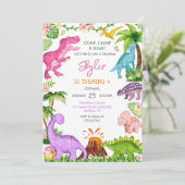 Dinosaur Stomp Chomp Roar Birthday Party 招待状 (スタンド正面)