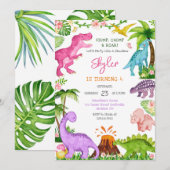 Dinosaur Stomp Chomp Roar Birthday Party 招待状 (正面/裏面)