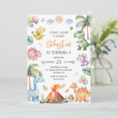 Dinosaur Stomp Chomp Roar Birthday Party 招待状 (スタンド正面)