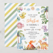 Dinosaur Stomp Chomp Roar Birthday Party 招待状 (正面/裏面)