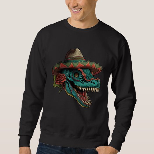 Dinosaur Sugar Skull Sombrero Mexican Cinco de may スウェットシャツ (正面)