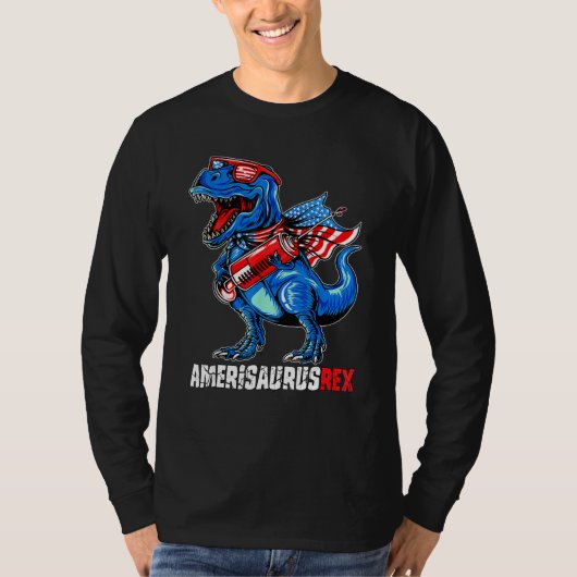 Dinosaur T Rex 4th Of July Kids Boys Men Amerisaur Tシャツ (正面)