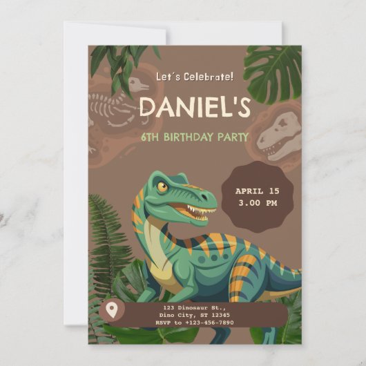Dinosaur T-Rex Birthday Party 招待状 (正面)