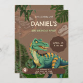 Dinosaur T-Rex Birthday Party 招待状 (正面/裏面)