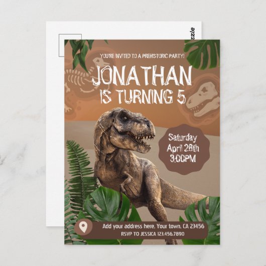 Dinosaur T rex Birthday Theme Party ポストカード (正面/裏面)