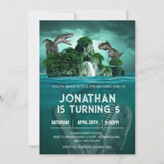Dinosaur T rex Birthday Theme Party 招待状 (正面)