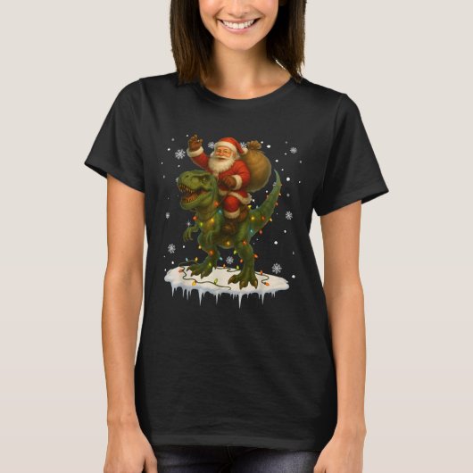 Dinosaur T Rex Christmas Santa Boys Men Girls Xmas Tシャツ (正面)