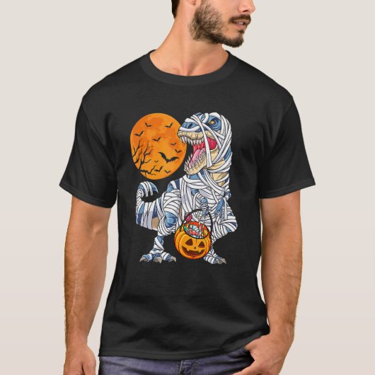 Dinosaur T Rex Mummy Pumpkin With Moon Halloween C Tシャツ (正面)