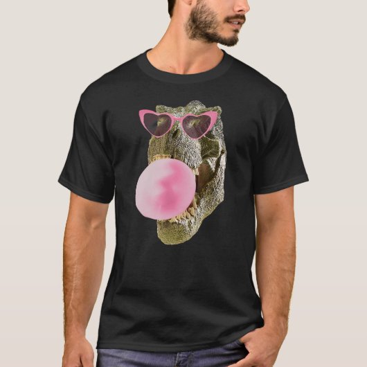 Dinosaur T-Rex Pink Bubble Gum Heart Sunglasses Tシャツ (正面)