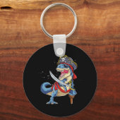 Dinosaur T Rex Pirate Jolly Roger Halloween Funny  キーホルダー (正面)