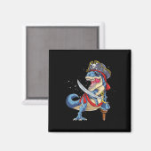 Dinosaur T Rex Pirate Jolly Roger Halloween Funny マグネット (正面/裏面)