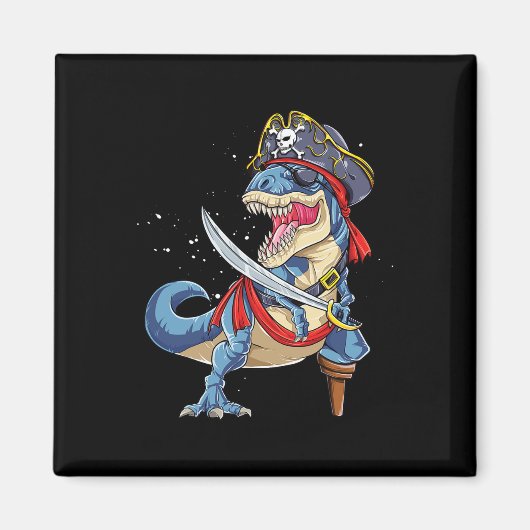 Dinosaur T Rex Pirate Jolly Roger Halloween Funny マグネット (正面)