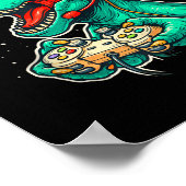 Dinosaur T Rex Playing Video Game Santa Hat Christ ポスター (角)