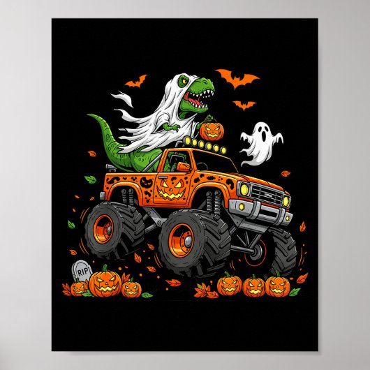 Dinosaur T-rex Riding Monster Truck Halloween Men  ポスター (正面)