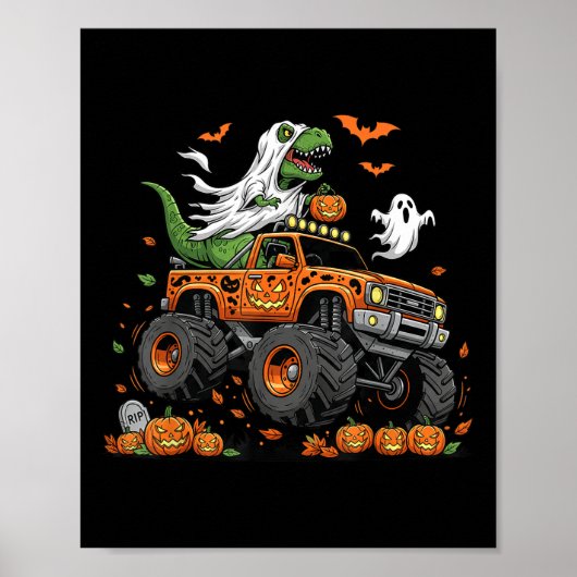 Dinosaur T-rex Riding Monster Truck Halloween Men  ポスター (正面)