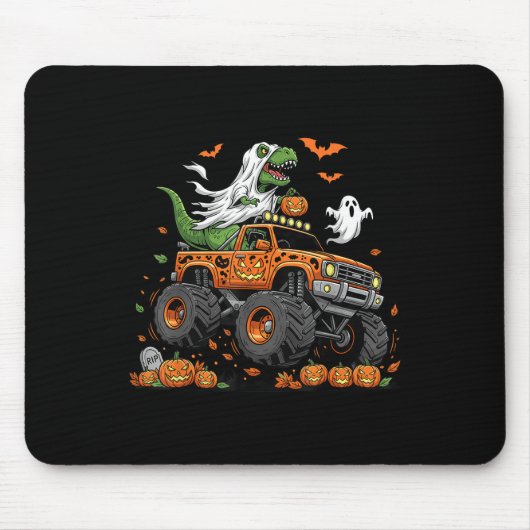 Dinosaur T-rex Riding Monster Truck Halloween Men  マウスパッド (正面)