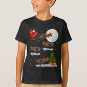 Dinosaur T-rex Santa Sleigh Flying Funny Magical C Tシャツ (正面)