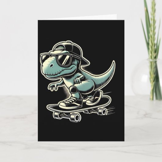 Dinosaur T Rex Skateboarding Funny Retro Skating  カード (正面)