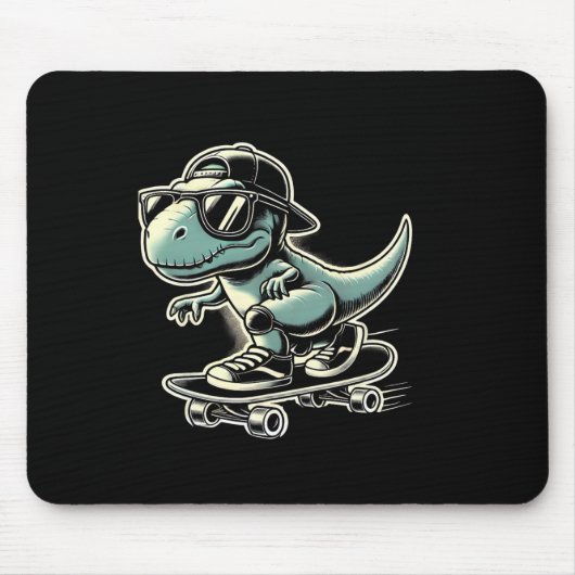 Dinosaur T Rex Skateboarding Funny Retro Skating  マウスパッド (正面)